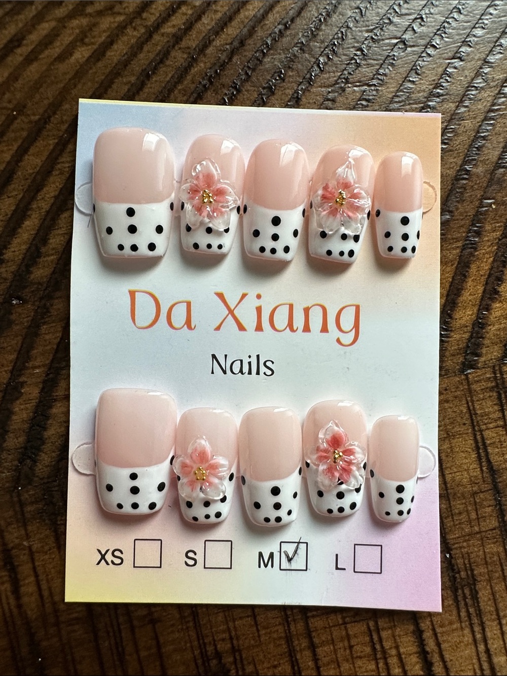 Da Xiang Pink Floral Polka Dot Press-On Nails